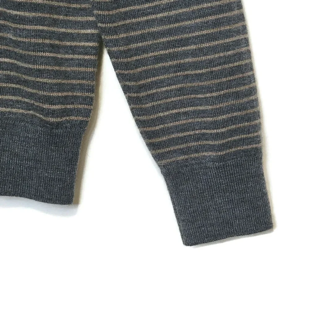 Banana Republic Merino Wool V Neck Sweater Gray Striped Long Sleeve Classic M